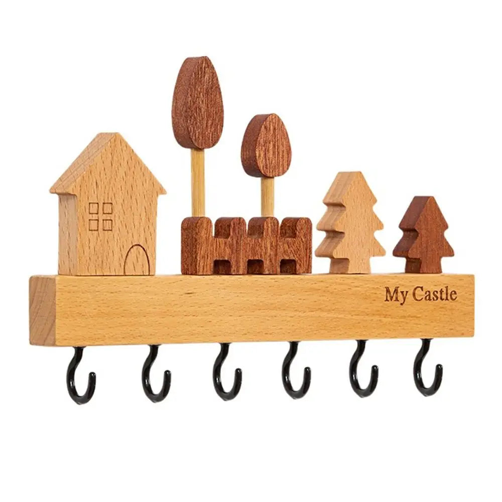 Charming Solid Wood Key Hook Rack - Punch-Free Wall Mount Storage For Keys, Coats & Towels - Perfect Home Decor Accessory