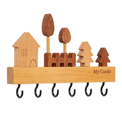 Charming Solid Wood Key Hook Rack - Punch-Free Wall Mount Storage For Keys, Coats & Towels - Perfect Home Decor Accessory