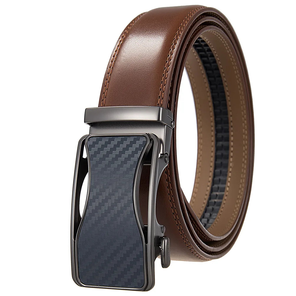 Men's Leather Belt - Genuine Brown Leather With Automatic Buckle | Business Casual