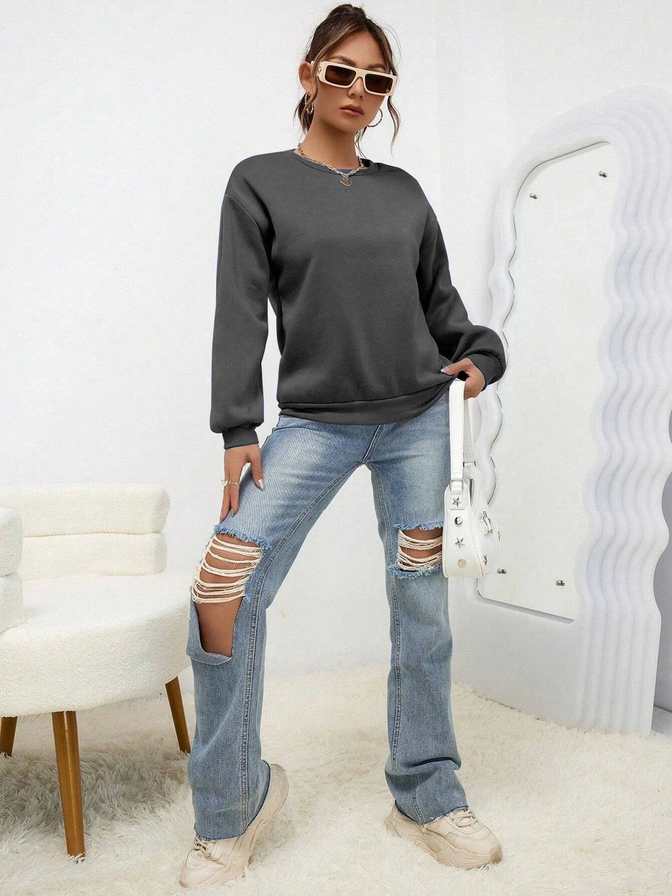 Solid Color Multicolor Woman Hoodie Casual Comfortable Clothing Loose Trendy Sweatshirt  Autumn Crewneck Female Pullovers