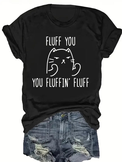 Plus Size T-Shirt - Women's Casual Tee With Cat Print | Crew Neck, Short Sleeve