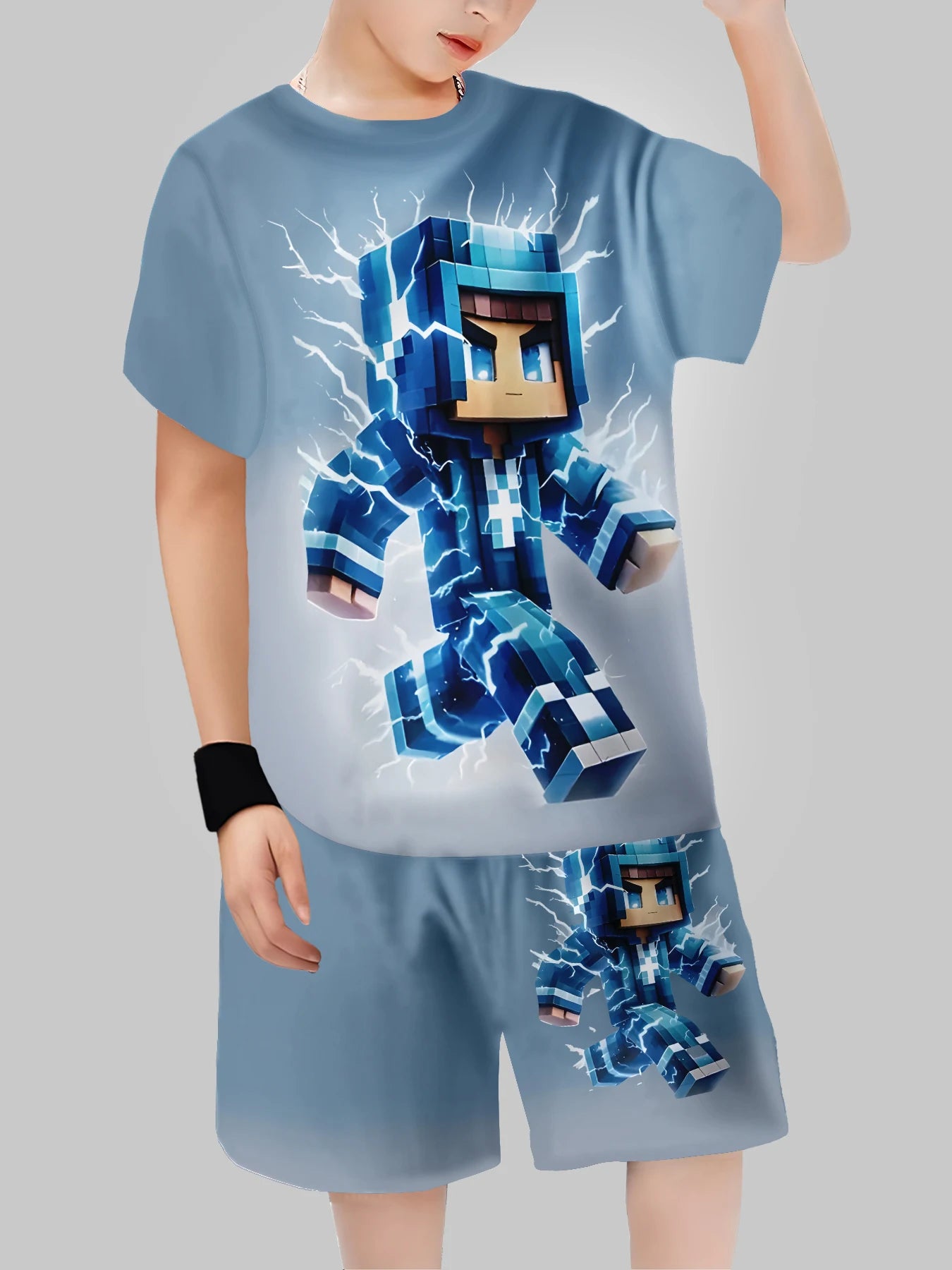 new Block Man Digital Printing Cross Border Children's Clothing Casual Short Sleeved T-shirt Boys' Clothing