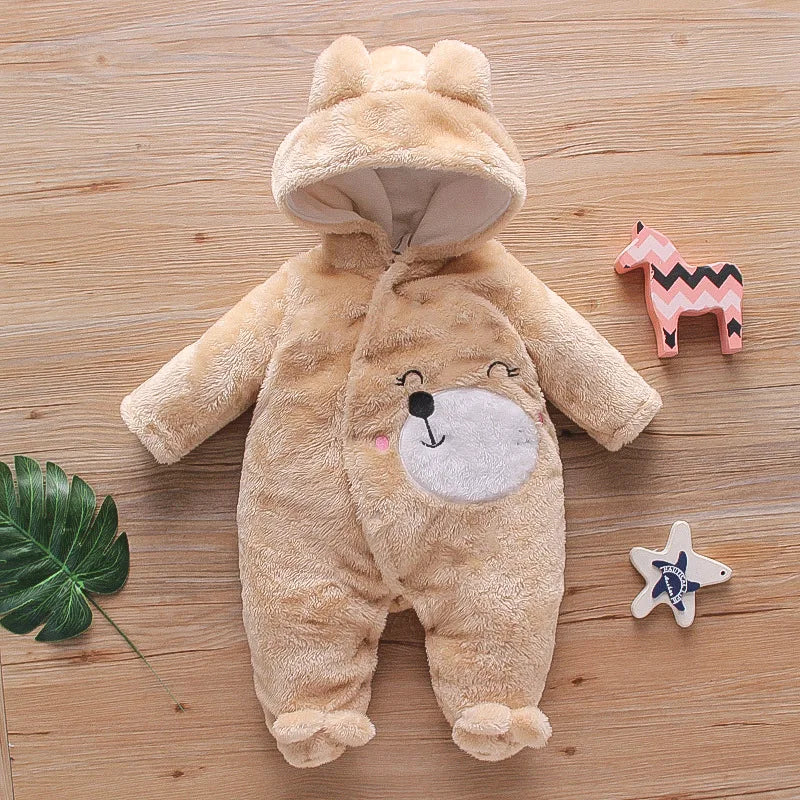 Baby Winter Clothes - Plush Baby Romper With Cute Cartoon Animal Prints For 0-2 Years