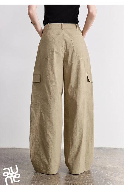 TOYOUTH Women's High Waist Wide Leg Banana Pants 2026 Summer New Multi Pocket Casual Trousers, Breathable Linen Blend