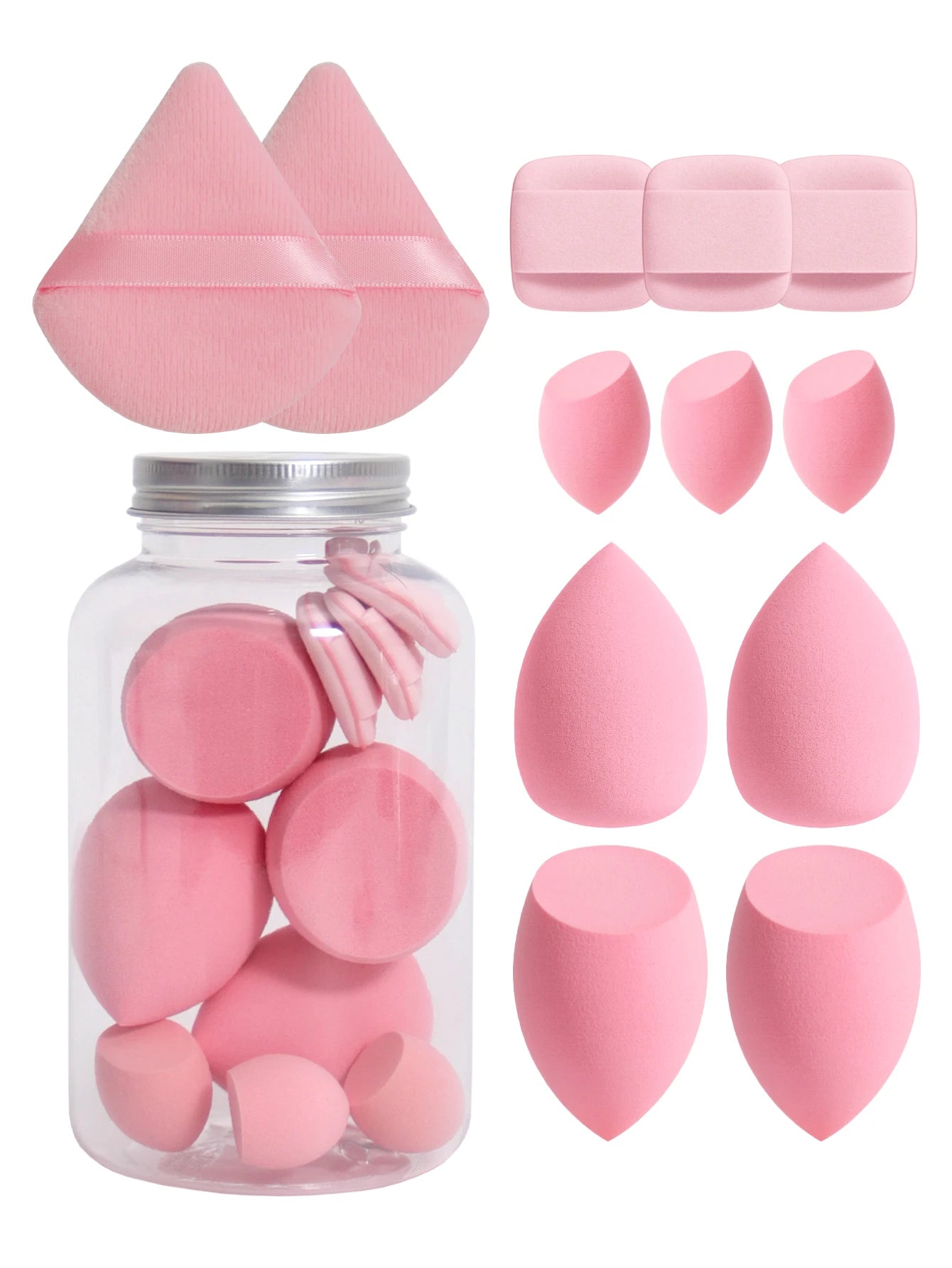 Makeup Sponge Set – 12 Piece Latex Free Sponges with Storage Jar for Wet Dry Use