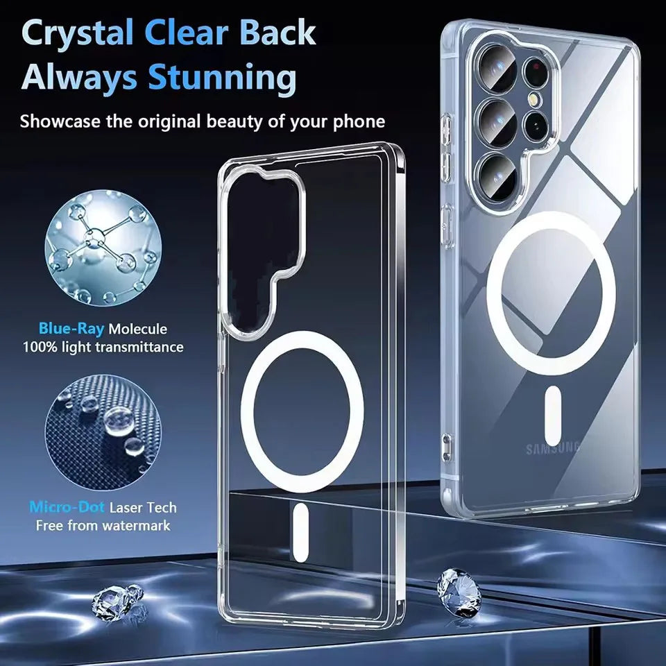 For Magsafe Magnetic Wireless Charging Case For Samsung Galaxy S25 S26 Ultra Plus FE S25Ultra 5G + Clear Shockproof Back Cover