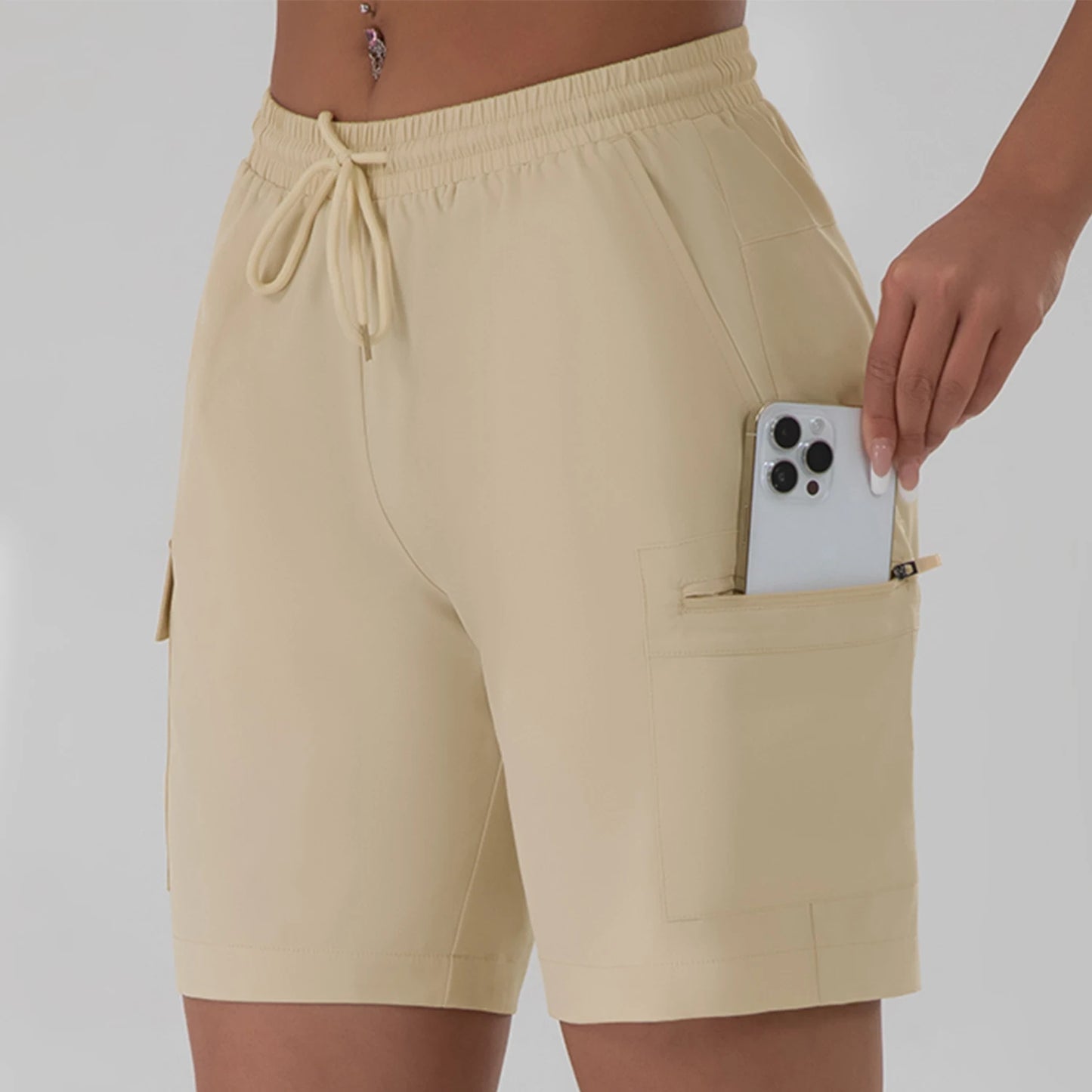 Loose Women Five-pointed Shorts with 4 Utility Pockets Summer Lightweight Quick-drying Cargo Shorts Outdoor Hiking Short