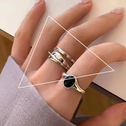 Sterling Silver Rings Adjustable Vintage Hip Hop Couples Silver Bands | Hollow Line Design