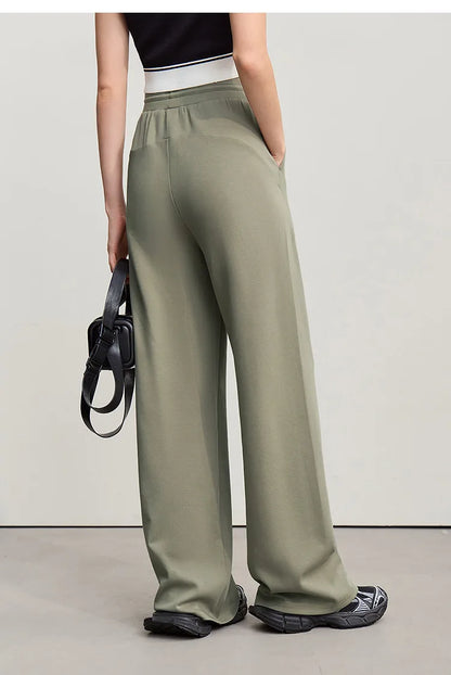 Amii Cotton Pants For Woman 2026 Autumn New Adjustable Rubber Band Waist Casual Pants Long Wide Leg Knit Women Trousers 12641040