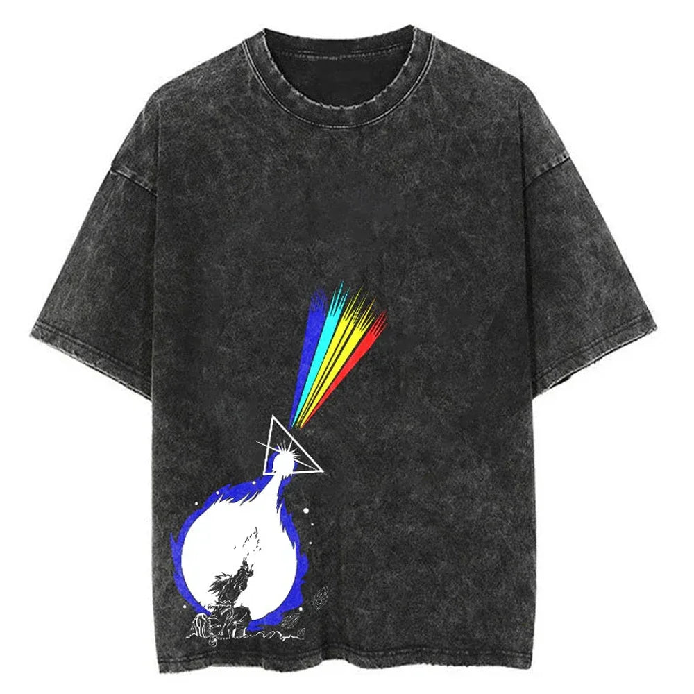 Men Streetwear Washed T Shirt Japanese Anime Dragon Ball Print T-Shirt Harajuku Cotton Casual Tshirt Summer Short Sleeve Tops