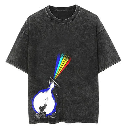 Men Streetwear Washed T Shirt Japanese Anime Dragon Ball Print T-Shirt Harajuku Cotton Casual Tshirt Summer Short Sleeve Tops