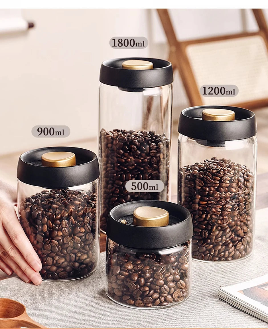 Vacuum-Sealed Glass Storage Jar – Coffee Bean, Grain & Tea Canister