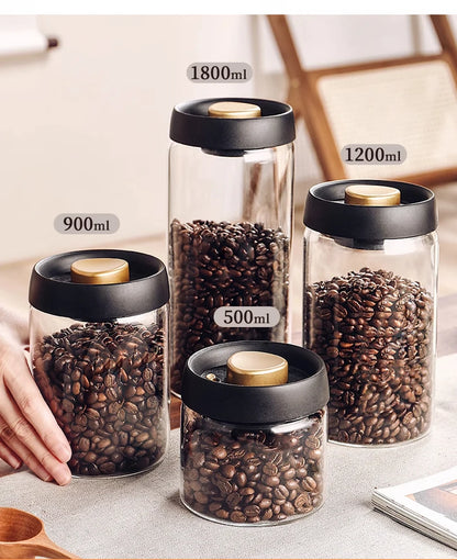 Vacuum-Sealed Glass Storage Jar – Coffee Bean, Grain & Tea Canister