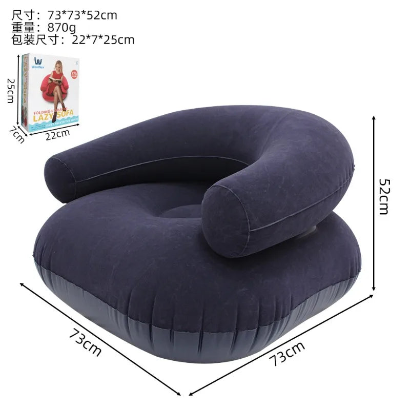 Inflatable Lazy Sofa U-shaped Flocking with Armrests, Backrest Seat Outdoor Pvc Indoor Portable Single Inflatable Sofa