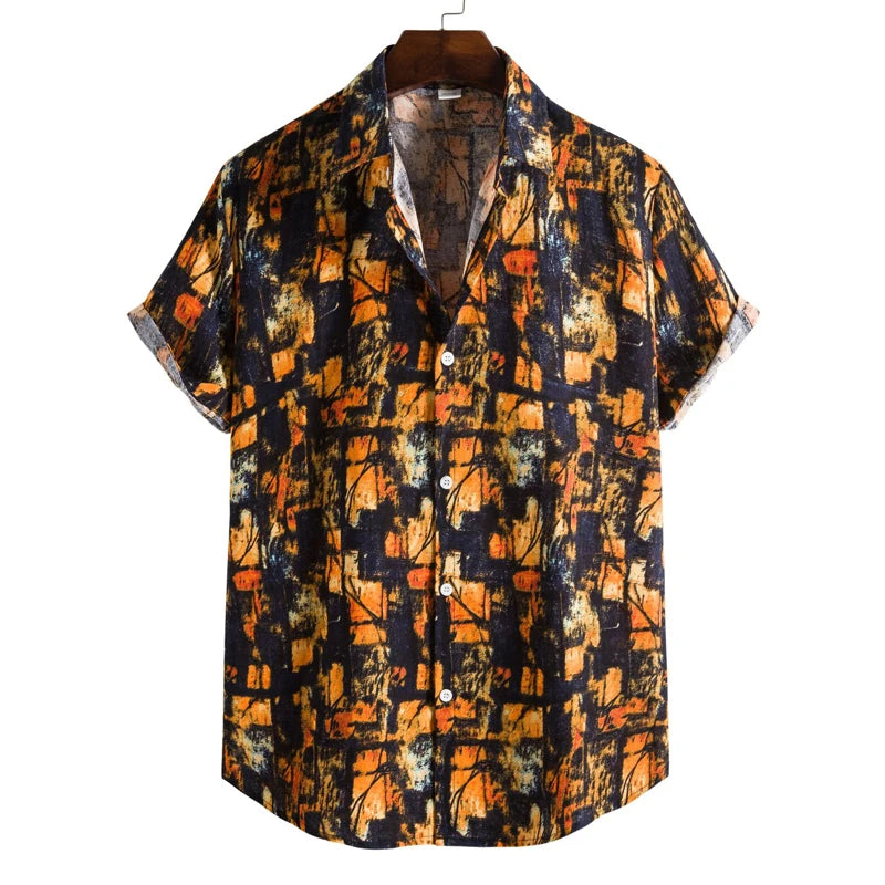 Men's Retro 90s Printed Shirts Hawaiian Short Sleeved Button Up Shirt Tropical Vacation Beach Shirt Men's Casual Loose Tops