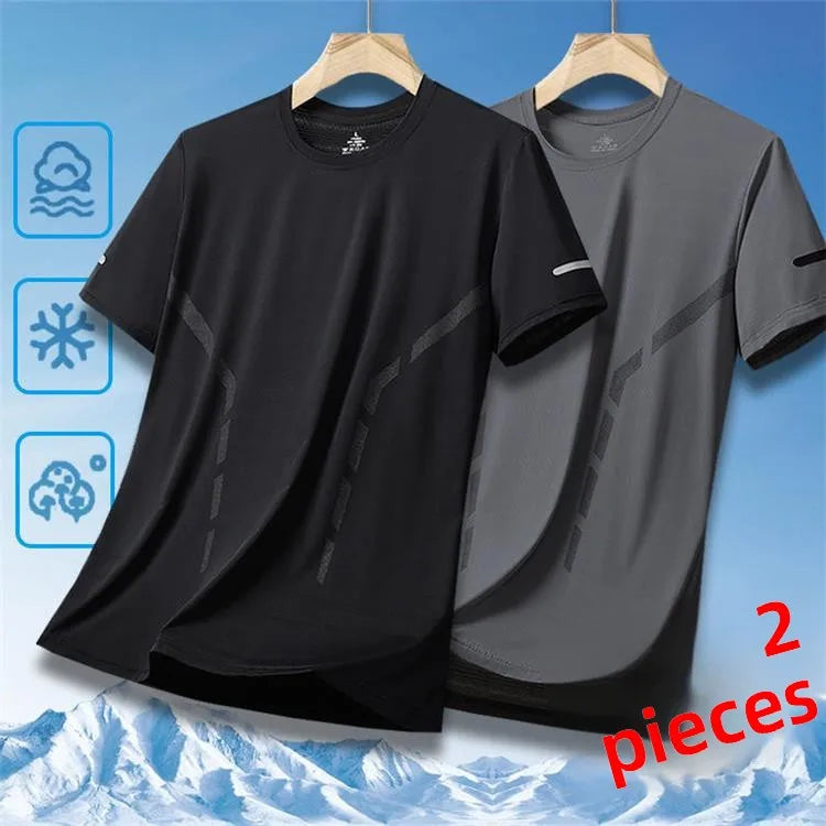 Men's Ice-Silk T-Shirt – Quick-Dry Breathable Round-Neck Tee (Plus Size)