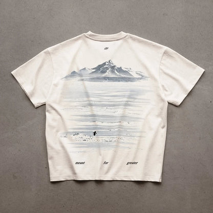 Y2K Men's T-shirt Fashion Broketale Snow Mountain Penguin Print Graphic Round Neck Shirt Oversized Unisex Casual Men's Clothing