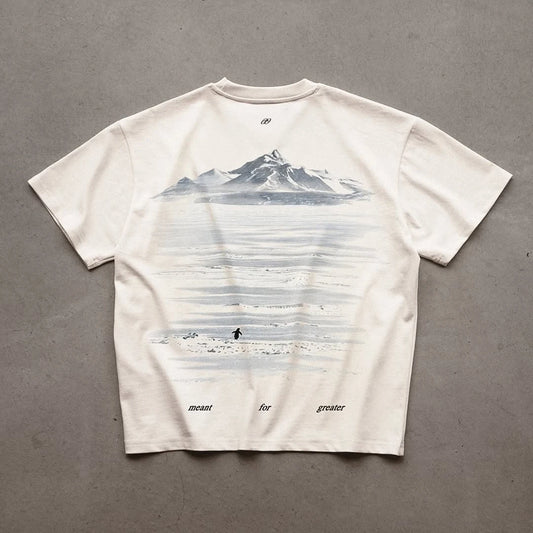 Y2K Men's T-shirt Fashion Broketale Snow Mountain Penguin Print Graphic Round Neck Shirt Oversized Unisex Casual Men's Clothing