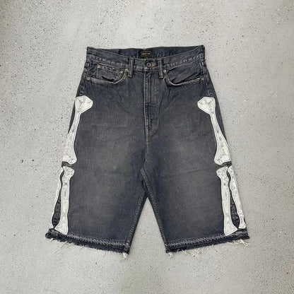 Denim Shorts Men - American Fashion Printed Low Waist Cargo Style Hip Hop Shorts