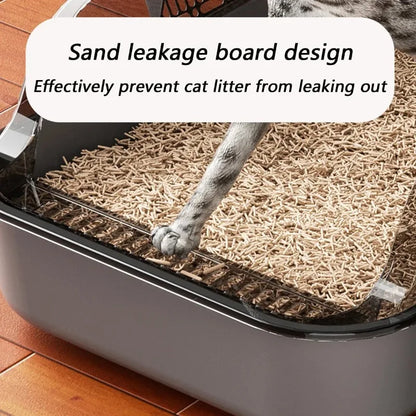 Semi-Enclosed Cat Litter Box - Splashproof Thickened Kitty Tray - ZOOMNSTORE