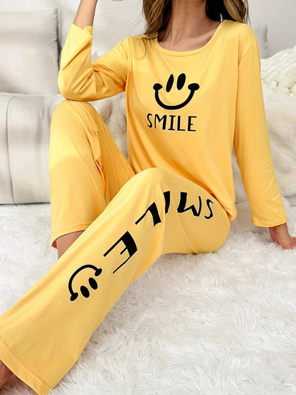 Women's Casual Cute Printed Long-Sleeve Pajama Set for Spring and Summer, Suitable for Everyday Wear and Can Be Worn Outside