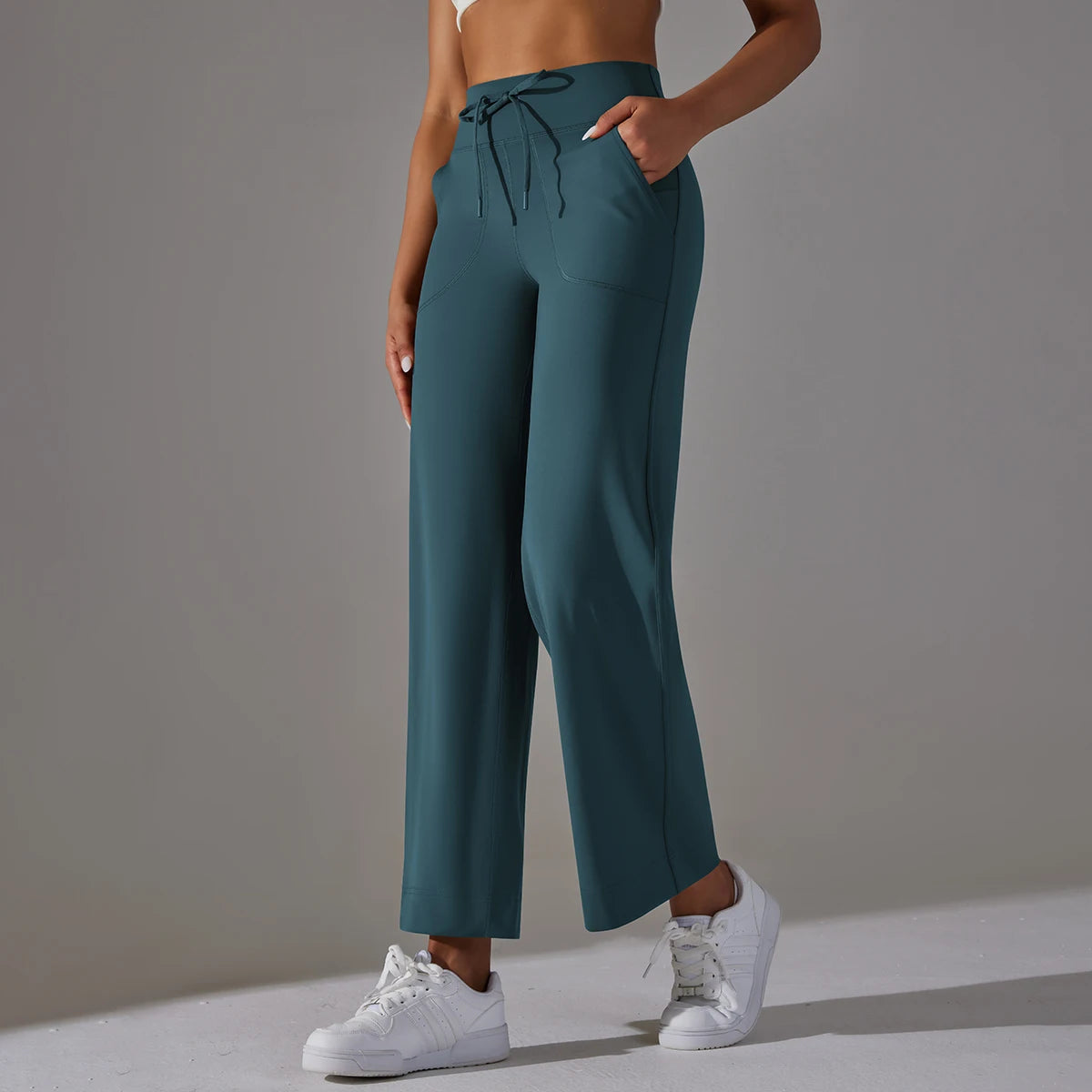 Women Leggings Wide Leg Flare Pants With Pockets Drawstring Sports Trousers High Waist Flared Yoga Leggings Fitness Running Jogg