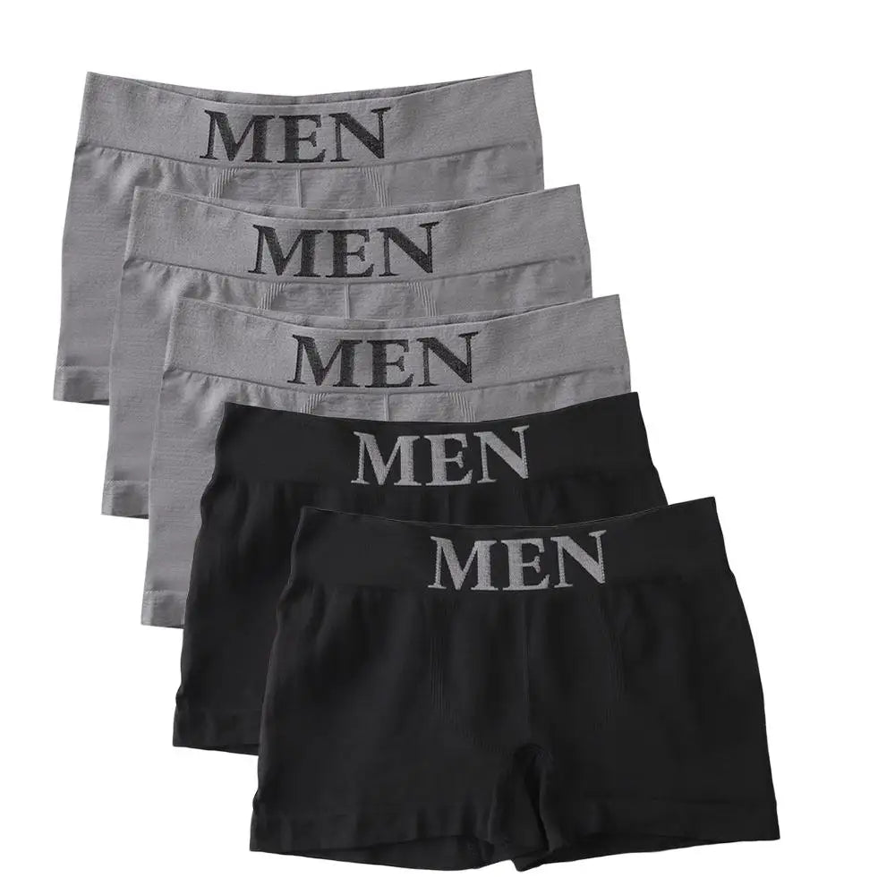 5PCS Thin High Elastic Men's Boxers Comfortable Plain Color Boxer Briefs Breathable Solid Underpants for Men