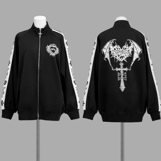 Japanese Punk Style Hoodies Coats Y2k Aesthetic Women Printing Oversized Jacket Gothic Csual Grunge Double Zippers Sweatshirts