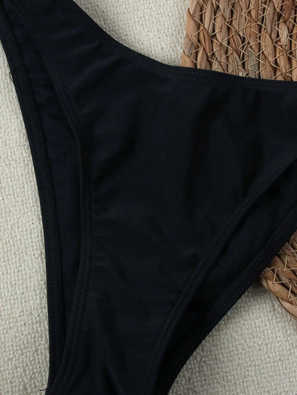 Bandeau Push-Up Bikini - Sexy Two Piece Swimsuit with Brazilian Thong & Button Detail