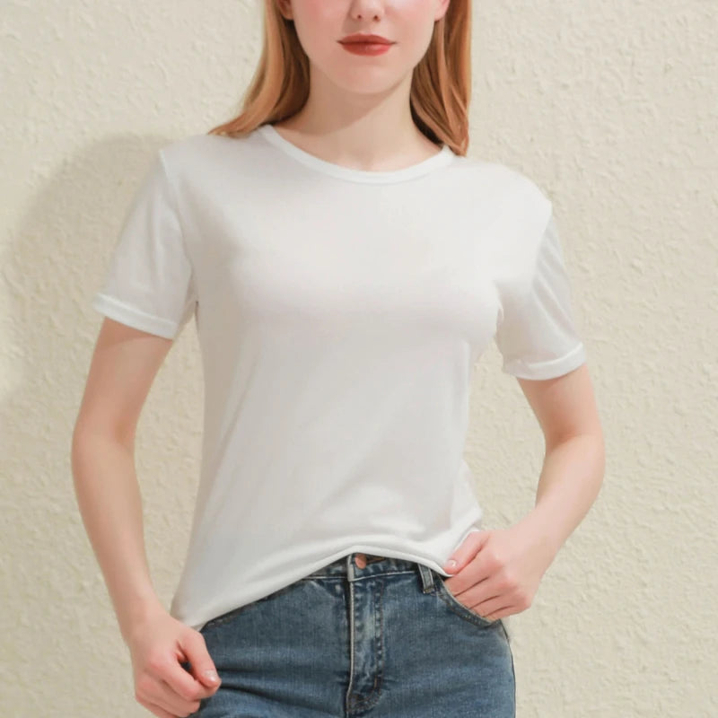 Women's Cotton V-Neck T-Shirt – Slim-Fit Solid Tee (Black/White)
