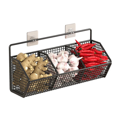 Wall Mounted Storage Rack - Multi Compartment Kitchen Shelf for Onion, Ginger & Garlic Organizer