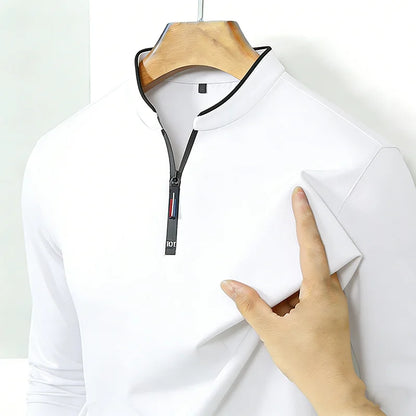 Fashion Men's Stand Collar Half Zip Long Sleeve Shirt Comfortable Casual Top Versatile Daily Wear Slim Fit Pullove