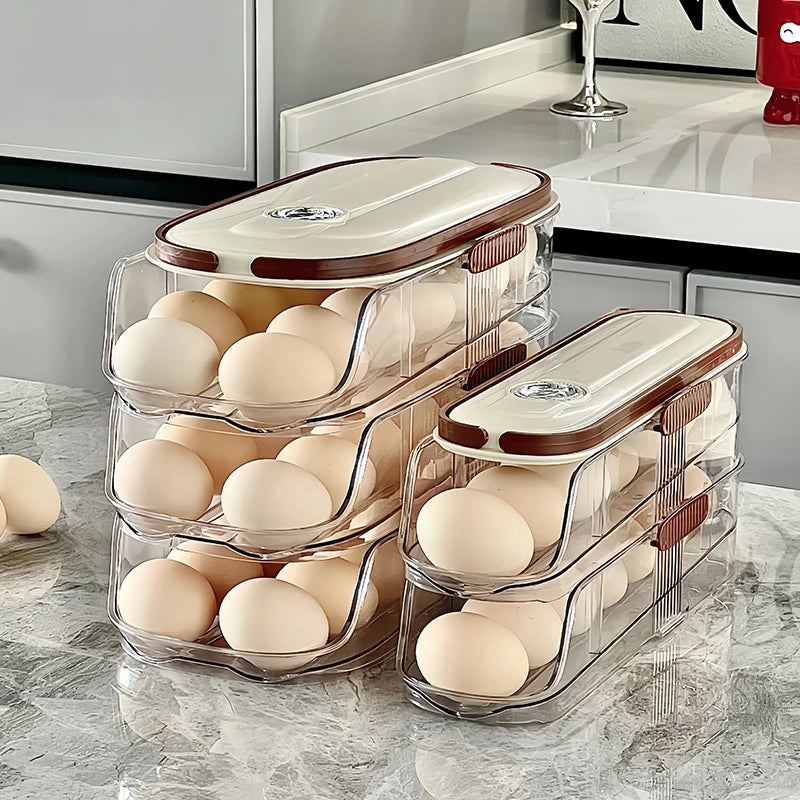 Egg Storage Box - Automatic Rolling Egg Holder Rack for Refrigerator