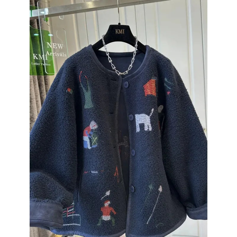 Lamb Wool Coat Women Fleece Sweatshirt Zipper Long Sleeve Jacket Warm Autumn Winter Jacket Loose Korean Fashion Streetwear New