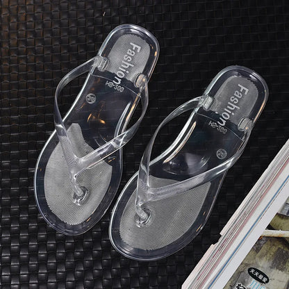 Hot Transparent Beach Sandals Korean Version Female Jelly Crystal Clip On Flip Flops Summer Student Outfit Leisure Flat Bottom