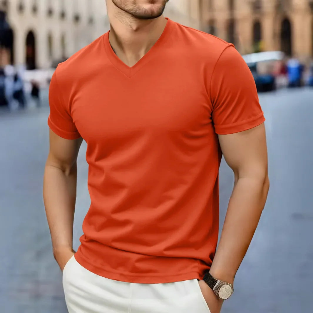 Men's V-Neck T-Shirt - Casual Summer Breathable Short Sleeve Tee, Lightweight Top