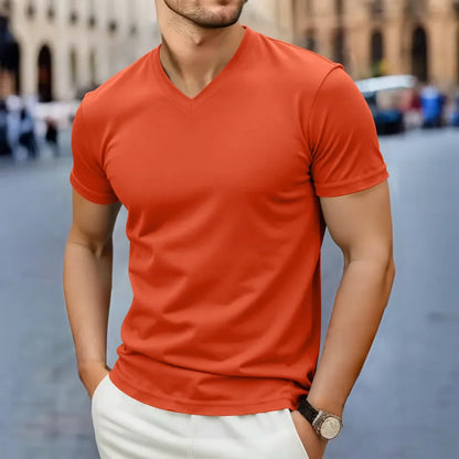 Men's V-Neck T-Shirt - Casual Summer Breathable Short Sleeve Tee, Lightweight Top