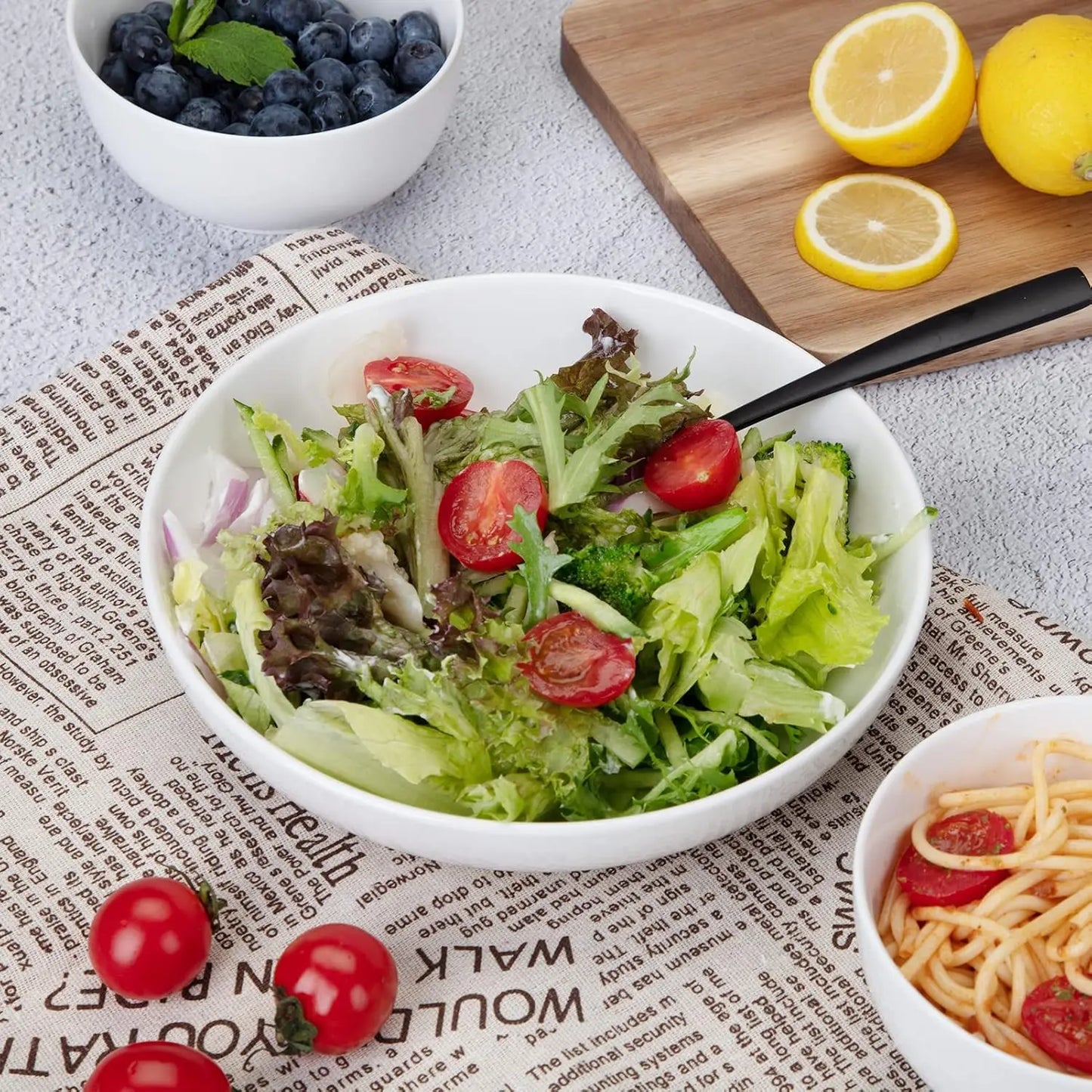 Porcelain Pasta Bowls Set - 22 Ounce Ceramic Serving Bowls 6 Pack Dishwasher Safe