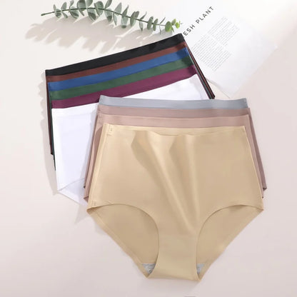 FINETOO 2Pcs/Set Summer Traceless Ice Silk Panties For Women Solid Color High Waist Underpants Female Breathable Sexy Lingerie