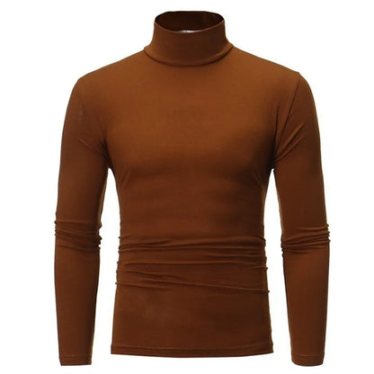 Autumn  Winter Men's High Neck T-shirt Slim Fit Fashion High Elastic Long Sleeve Casual Breathable Apparel Pullover