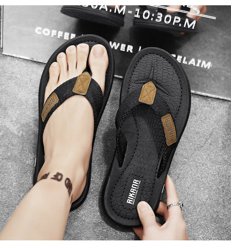 In the summer of 2025, the new flip-flops for men are designed to wear on the outside. They are anti-slip, pinch-toe, soft-soled