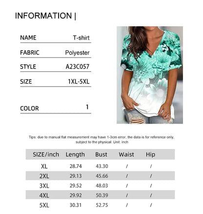 Plus Size T Shirt - Women's Casual Loose Fit Summer Printed Pattern Tee
