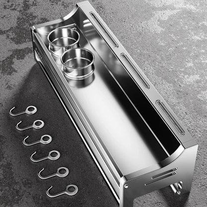 Stainless Steel Wall-Mounted Kitchen Storage Rack No-Drill Spice Shelf Knife Holder Condiment Organizer for Kitchen Counter