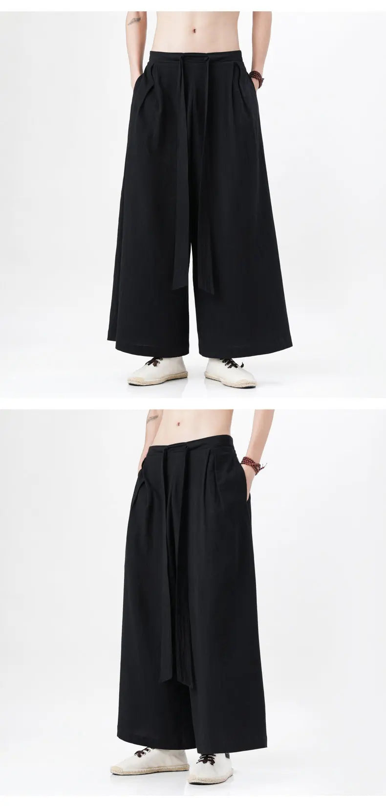 Chinese Style Linen Cotton Retro Pants Man Summer Kimono  Solid Color Traditional Pants Male Streetwear Casual Wide-Leg Trousers