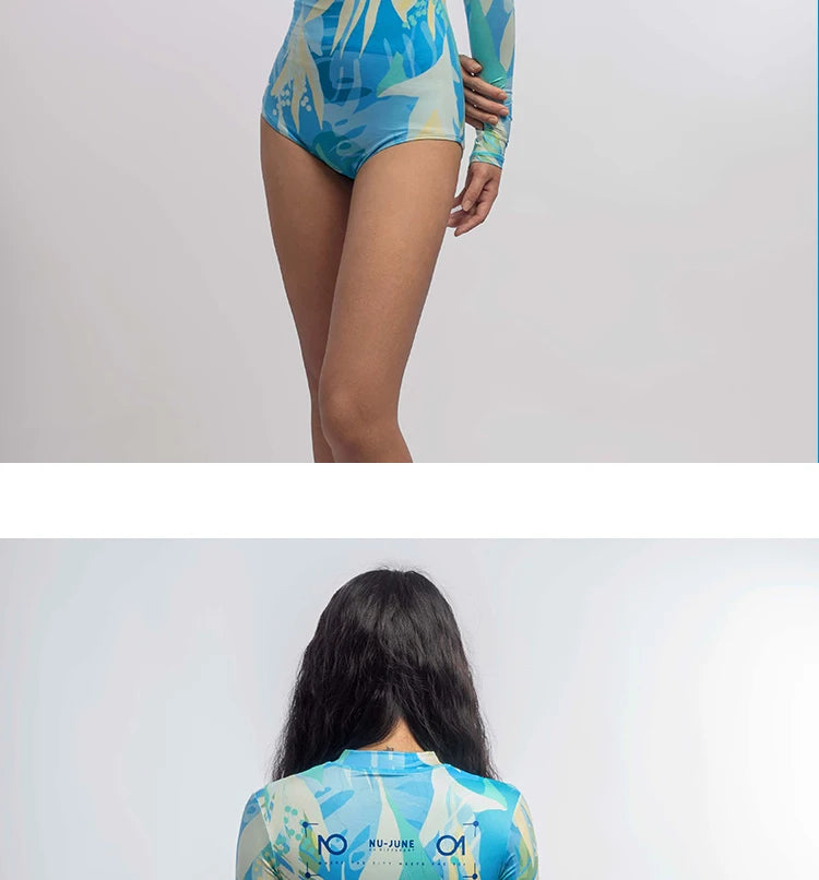 Nu-June Piece Swimsuit for Women, Long Sleeves, Rash Guard, Sports Swimwear, Surfing Bathing Suit, Body Suit, Beach, Hot Spring