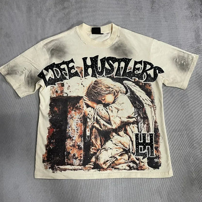 26SS Y2K High Quality American Retro Trendy Fashion Tops LIFE HUSTLERS 100% cotton large size loose Men's Women's T-Shirt