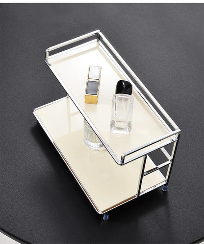 Metal Desk Organizer - Double Layer Desktop Storage Rack for Cup, Cosmetics & Bathroom