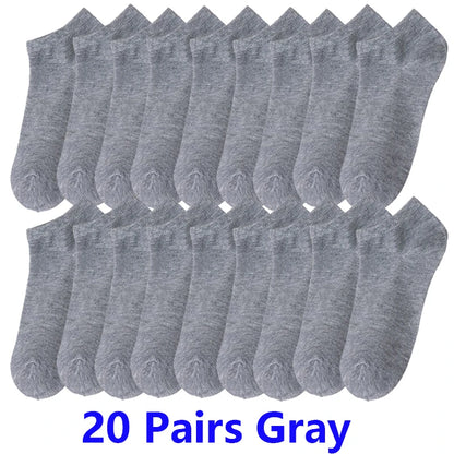 10/20/30 Pairs Men's Ankle Socks Solid Color Breathable Comfy Sweat-absorbing Boat Socks Casual Short Socks