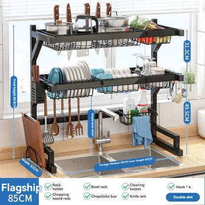 Space-Saving Over Sink Kitchen Dish Drying Rack with Adjustable Shelves and Utensil Holder