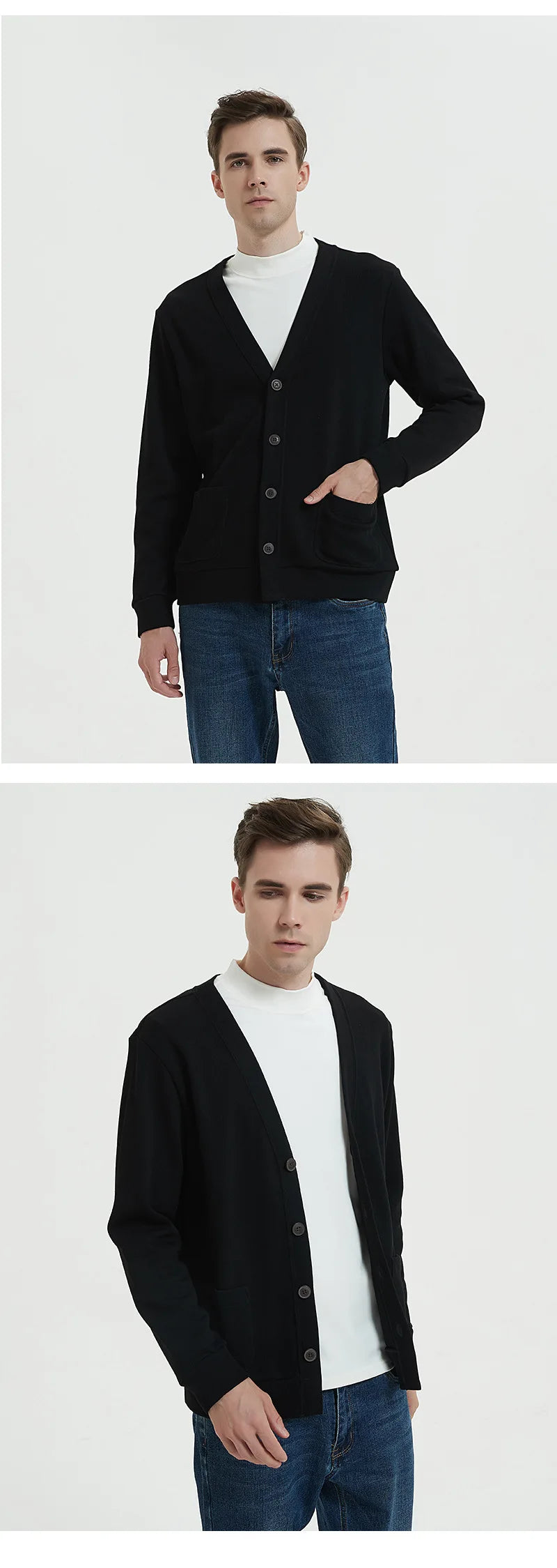 BROWON New Knitted Sweater Cardigan Men 2026 Autumn Solid Casual Man Clothes Korean Fashion 80% Cotton V-Neck Collar Sweater Men